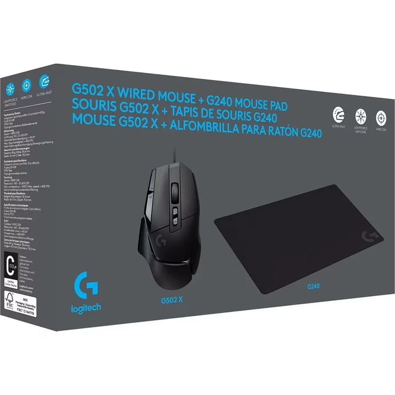 LOGITECH G502 X + G240 Pelės ir Kilimėlio Komplektas | Black